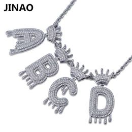 JINAO A-Z Name Crown Drip Letters Necklaces & Pendant Chain For Men Women Gold Silver Color Cubic Zircon Hip Hop Jewelry Gifts X0707