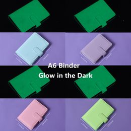 Glow in the Dark A6 Notebook Binders Notepad Macron Colors 6 Ring Hole Budget Planners Fluorescent PU Leather Cover Loose leaf Spiral File Holder with Magnetic Buckle