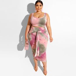 New 4xl 5xl Plus Size Dress Sets Tie Dye Tank Top+skinny Bandaged Skirt Two Piece Set Sleeveless Vest Tops+long Dresses Summer Clothing Dhl Ship 5389