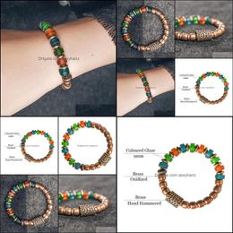 Bracelets Reiki Coloured Glaze Beads Mixed Bracelet Hammered Copper Charm Chakra Healing Protective Boho Nepal Jewelry Gift Beaded, Strands
