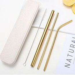 Reusable Stainless Steel Straw Set Straight Bent Straws Cleaning Brush 5PCS Metal Smoothies Drinking StrawsSet ZZE6013