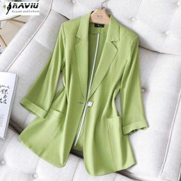 Fruit Green Blazer Women Summern Fashion Temperamen Casual Formal Half Sleeve Jacket Office Ladies Business Work Coat 210604