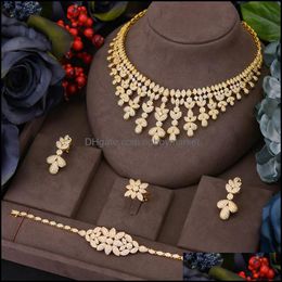 Earrings & Necklace Jewelry Sets Godki Luxury 4Pcs Chokers Earring Cubic Zirconia For Women Wedding Bridal Drop Delivery 2021 9Ptjk