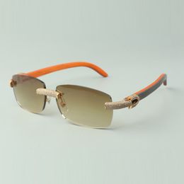 Designer micro-paved diamond sunglasses 3524026 with orange wooden legs glasses, Direct sales, size: 56-18-135mm