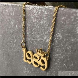 Necklaces & Pendants Jewelry Drop Delivery 2021 Clavicle Chain Stainless Steel Golden Year Crown Digital Pendant Necklace Womens Personalized