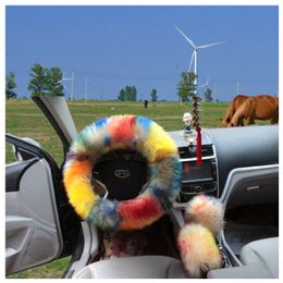 Steering Wheel Covers Universal Plush Car Winter Hand Brake Gear Cover Set Accessories