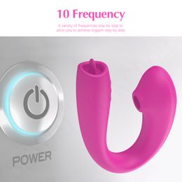 Massage Licking Tongue Vibrator Sucking Silicone Dildo Dual Motors G-spot Clitoral Stimulator Female Masturbator Adult Sex Toy for Woman