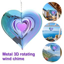 Party Decoration 3D Heart-shaped Wind Spinner Garden Catcher Love Metal Chime Rotating Hanging Decor Ornament