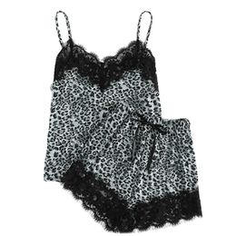 Fashion Girls Sexy Cute Lace Leopard Print Underwear and Shorts Pajama Set Q0706