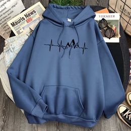 Mountain Ecg Print Sweatshirts Man Long Sleeve Harajuku Casual Hooded Streetwear Man Cartoons Comfortable Hoody Top Punk Anime H0909