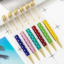 DIY Metal Pen Empty Tube Self-filling Floating Glitter Dried Flower Crystal Pen Ballpoint Pens School Office Stationery Writing Supplies 16 colors