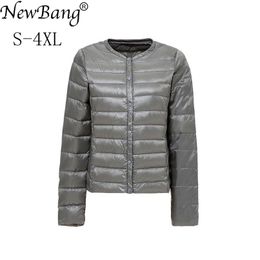 Bang Brand Women's Down Jacket Ultra Light Women Collar-less Coat Feather Lightweight Portable Thin Slim s 210913