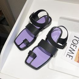 Designer Summer Women Luxury Purple Thong Sandals Girls Beach Patchwork Heels Roman Shoes Outdoor Ins Casual Ankle Strap Slip On