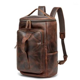 Backpack Men Crazy Horse Genuine Leather Male 15.6 Inch Laptop Men's Shoulder Bag Large School Bags