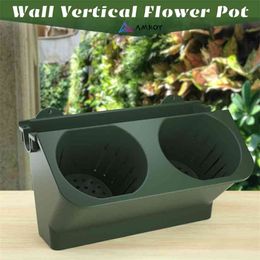 AMKOY Self Watering Flower Pot Stackable Wall Planter Garden Plastic Pots Wall Hanging Vertical Succulents Plant Bonsai Pot Home 210401