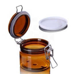 Wide Mouth PET Sealed Jars Bottles Amber Clear Cylindrical Cosmetic Containers Flip-Top Jar with Stainless Steel Locking Buckle and Inner Caps