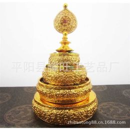 tantric Tibetan Buddhism temple offerings 4 "small pure copper zinc alloy trip plate Four plus mandala 211105