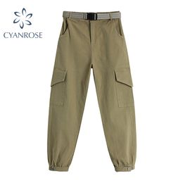 Cargo Pants And Streetwear Sportspants Women With High Waist Belt Slim Harajuku Harem Trousers Baggy Joggers Fashion Tide Pants 210417