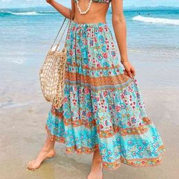 INSPIRED bohemian water floral skirts womens cotton elastic waist long skirt for women spring summer skirt new 210412