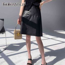 Black PU Leather Skirt For Women High Waist Slim Solid Mini Skirts Female Fashion Clothing Summer 210521