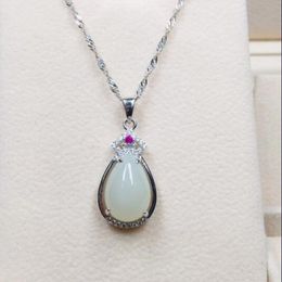 Natural 925 Silver Exquisite Jewellery Inlaid Colour Zircon White Jade Pendant Necklace