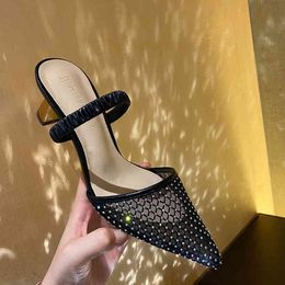 Bling Women Sandals Slides Pointed Toe Sexy Slip On Slippers Fashion Party Wedding Mules Shoes High Heels Slides 39 210513