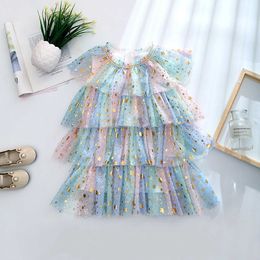 Girls Summer Shiny Sequins Dress for Kids Birthday Party Princess Vestido Toddler Sparkle Rainbows Clothing Outfit 2Yrs 210529