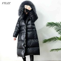 Large Real Natural Raccoon Fur Winter Women Down Jacket Long Thick Warm Coat White Duck Female Oversize 210423