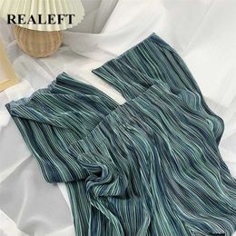 REALEFT Summer Vintage Printed Women's Pleated Long Pants Elastic Waist Loose Bohemian Female Wide Leg Trouses Ladies 211105