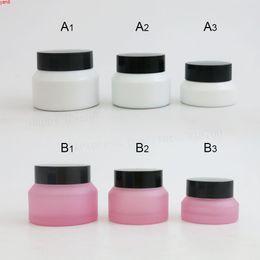 360 x 15g 30g 50g Frost Pink White Inclined Shoulder Glass Cream Jar Pot with Plastic Black Lids Seal Pad