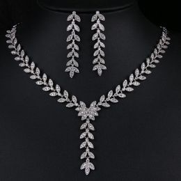 Earrings & Necklace Luxury Brilliant Fashion Natural Style Leaves Shape Drop Earring And Cubic Zircon Female Charming Dress Accessories