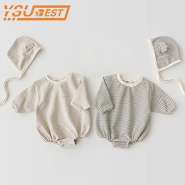 Baby Boys Girls Clothes Jumpsuits+Hat Long Sleeves clothing Infant Girl Cotton Rompers Korea Japan Style 210429