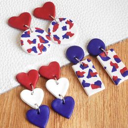 2021 New Trendy Acrylic Ceramic American Independence Day Souvenir Flag Dangle Drop Earrings for Women Jewellery Q0709