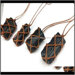 Necklaces & Pendants Drop Delivery 2021 Women Natural Black Faux Tourmaline Stone Woven Rope Pendant Necklace Positive Energy Jewelry Party A