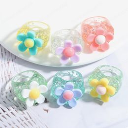 Cute Colourful Transparent Ring Acrylic Resin Flower Heart Rings for Women Girls Friends Trendy Party Jewellery Gifts