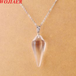 WOJIAER Hexagonal Pyramid Pendant Necklace Natural White Quartz Gem Stone Reiki Chakra Dangle Beads Z9098