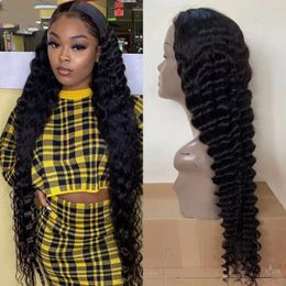 Human Hair Remy Mongolian Wigs Deep Wave 4x4 Lace Closure Wig 150% Pre Plucked Bleached Knots