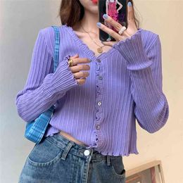 Women V-Neck Knitted Casual Ruched Short Sweaters Cardigans Lady Knitting Soft Thin Summer Cardigan Outwear for Female 210518