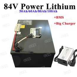 Powerful 84V 50Ah/60Ah/80Ah/100Ah lithium li ion battery pack for 5000W motor electric car E-motorcycle golf cart+Charger