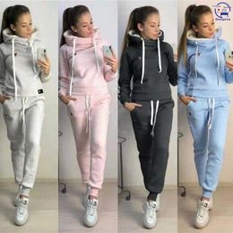 Solid Casual Tracksuit Women Sweatshirts Pullover Hoodies Sports 2 Pieces Set Suit Sweatpants Outfits Fleece Autumn Winter Y0625