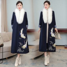 Winter Ethnic clothing women Korean style modern Hanbok Female vintage embroidered pattern Costume elegant outfit fur collar Asian Dress