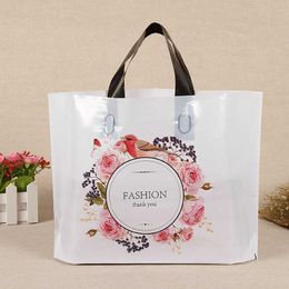 50pc Thick Large Plastic Bags With Handle Thank you pattern clothing Packaging Bags Wedding holiday Candy Gift bag 211014