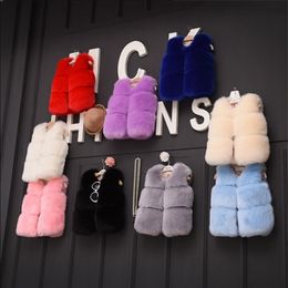 0-10 Years old Baby Girl Vest Winter Children's Faux Fur Gilet Fashion s Autumn Solid Princess Cothes 211203