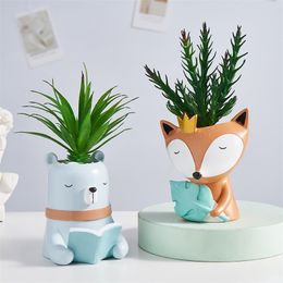 Resin Cartoon Pots Animals Model Modern Home Decoration Living Room Decoration Green Pots for Plants Balcony Decorations Gifts 210401