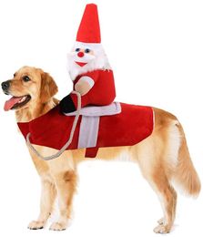 Christmas Dog Apparel Costume Funny Dogs Santa Claus Clothing Riding on Puppy Pets Cat Holiday Outfit Pet Clothes Dressing up for Halloween Party