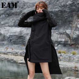 [EAM] Black Irregular Long Cotton-padded Coat Sleeve Loose Fit Women Parkas Fashion Autumn Winter YA77101 211008