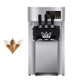 Soft Ice Cream Maker Machine For Coffee Shop High Power Three Flavors Sweet Cone Vending