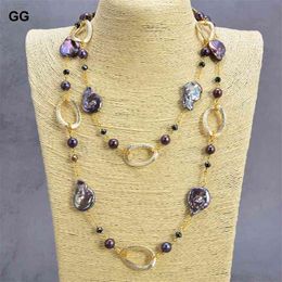 GuaiGuai Jewellery Natural 46" Keshi Black Pearl Crystal Chain Necklace
