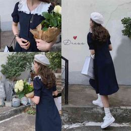 S-XL Spring robe Blue party Boho Cotton Short Sleeve Women Dresses Long summer Dress girls Femme Vestido 210417