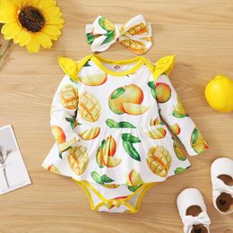 kids Rompers girls Flying sleeve romper newborn infant Fruit print Jumpsuits Spring Autumn fashion baby Climbing clothing